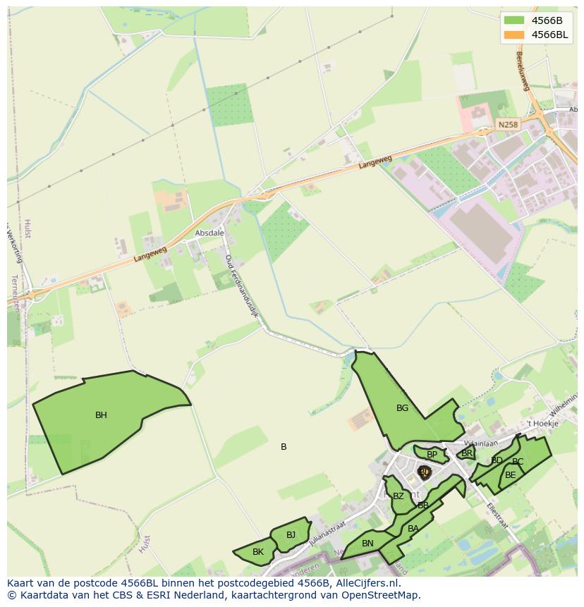 Afbeelding van het postcodegebied 4566 BL op de kaart.