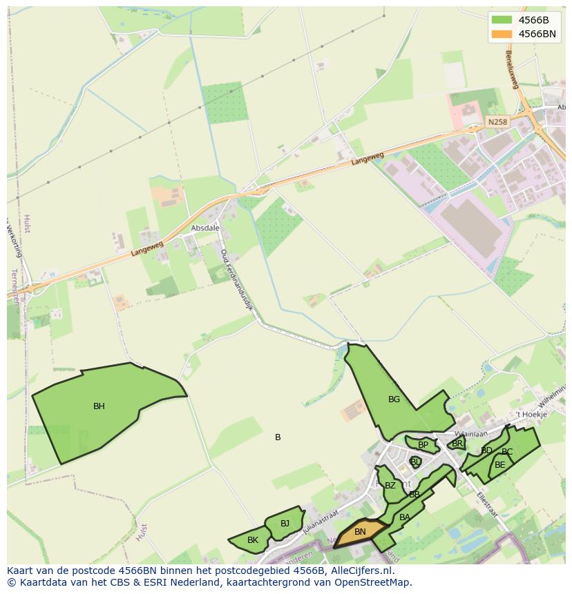 Afbeelding van het postcodegebied 4566 BN op de kaart.
