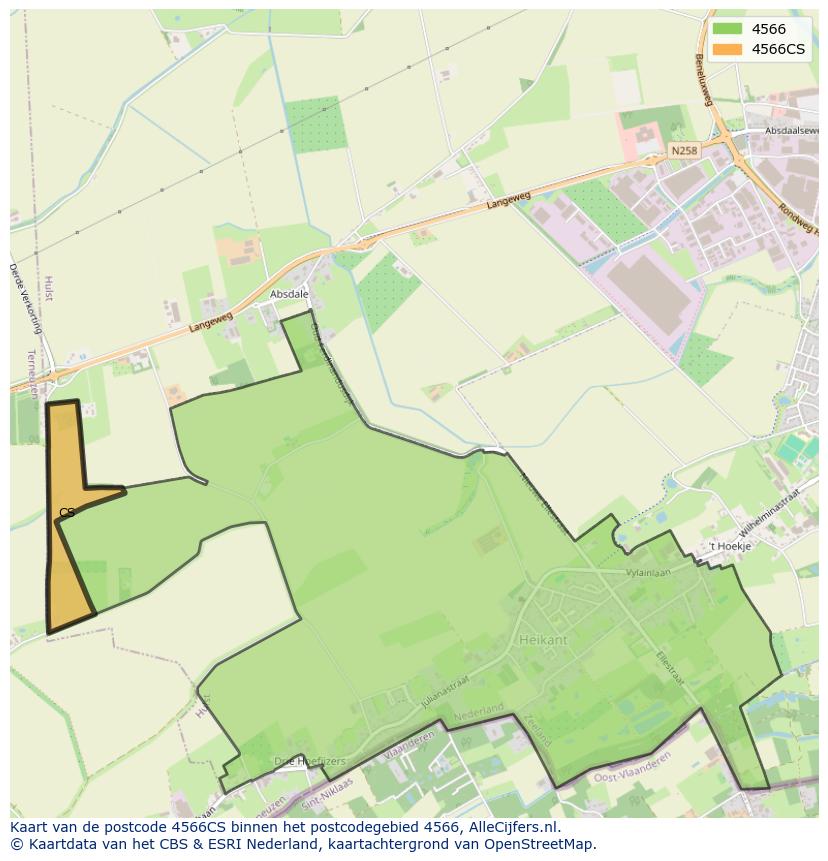 Afbeelding van het postcodegebied 4566 CS op de kaart.