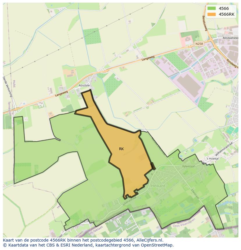 Afbeelding van het postcodegebied 4566 RK op de kaart.