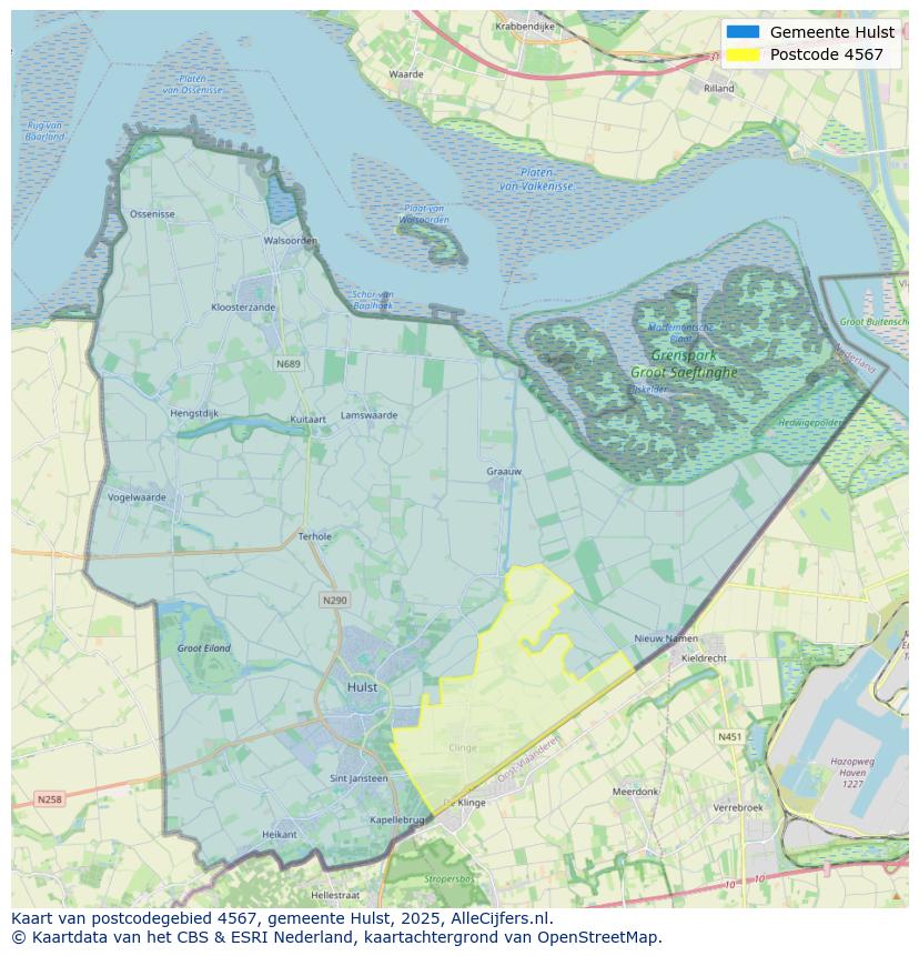 Afbeelding van het postcodegebied 4567 op de kaart.