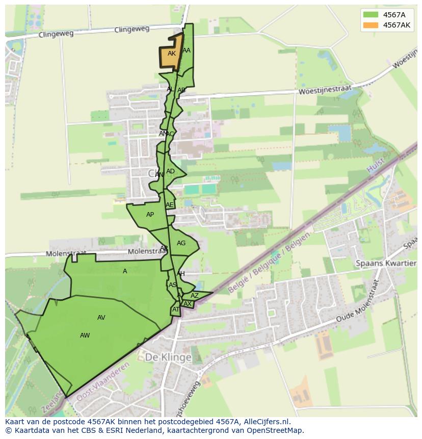 Afbeelding van het postcodegebied 4567 AK op de kaart.
