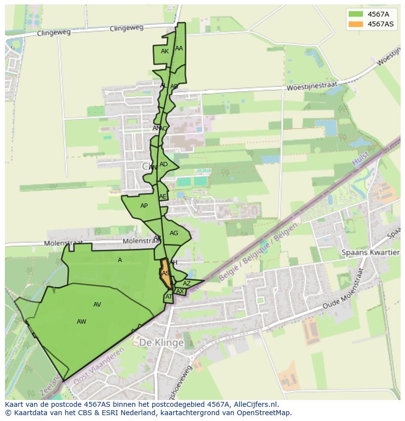 Afbeelding van het postcodegebied 4567 AS op de kaart.