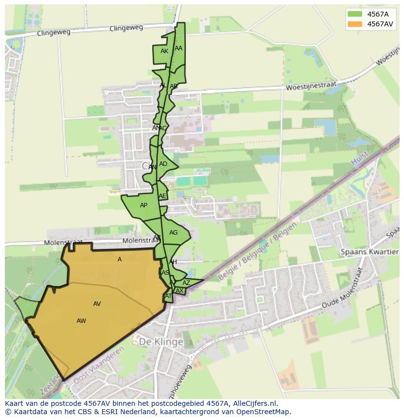 Afbeelding van het postcodegebied 4567 AV op de kaart.