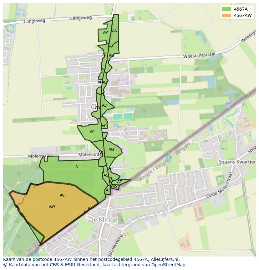 Afbeelding van het postcodegebied 4567 AW op de kaart.