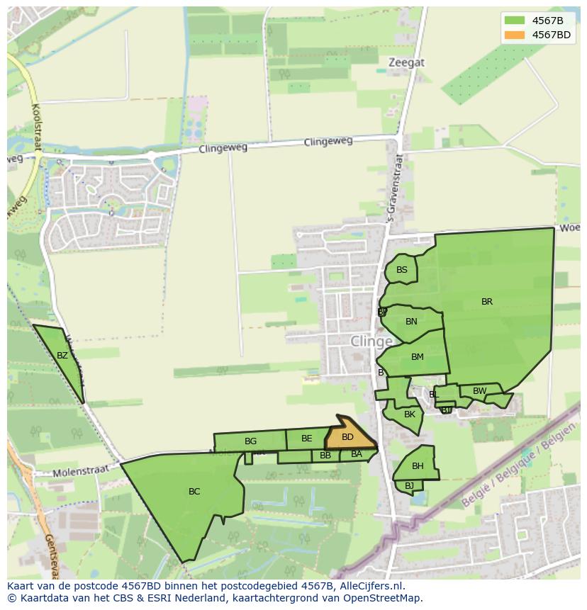 Afbeelding van het postcodegebied 4567 BD op de kaart.