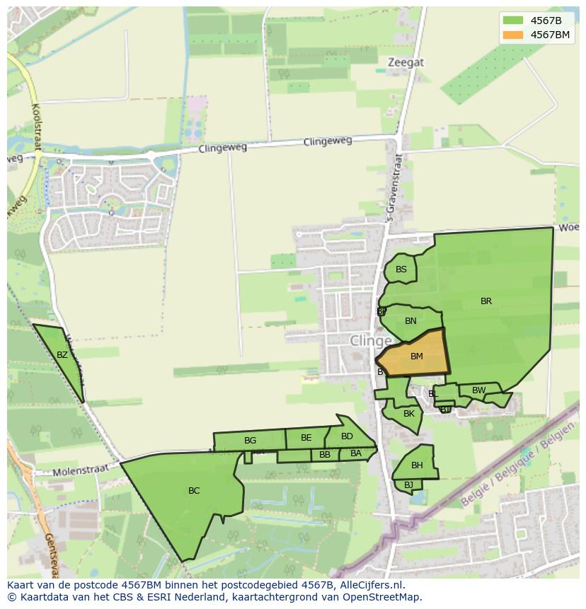Afbeelding van het postcodegebied 4567 BM op de kaart.