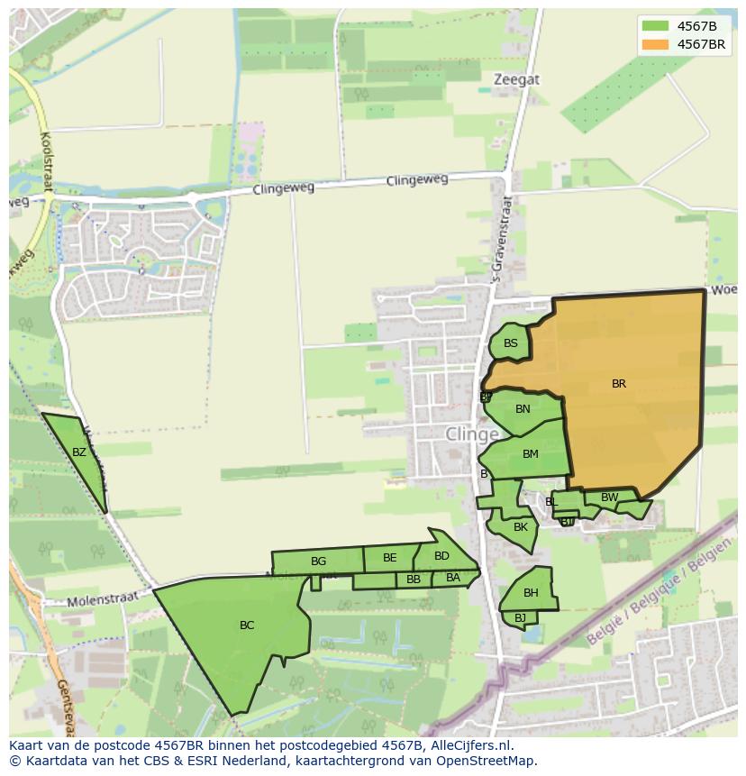 Afbeelding van het postcodegebied 4567 BR op de kaart.