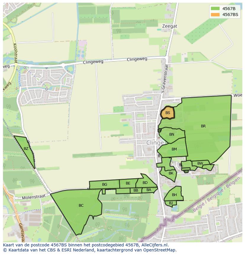 Afbeelding van het postcodegebied 4567 BS op de kaart.
