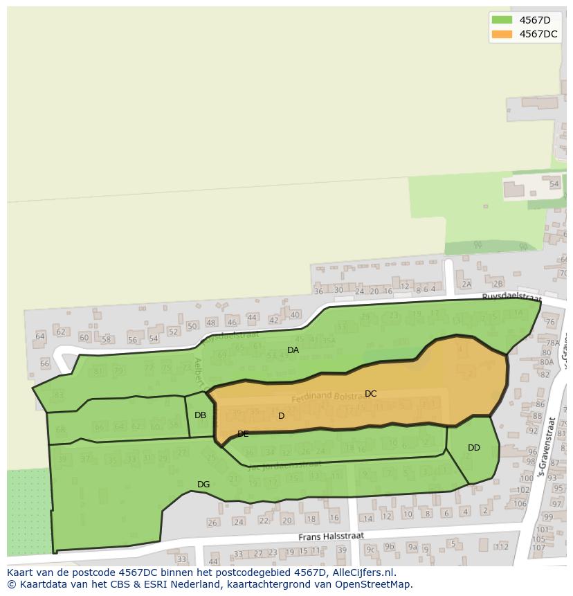 Afbeelding van het postcodegebied 4567 DC op de kaart.
