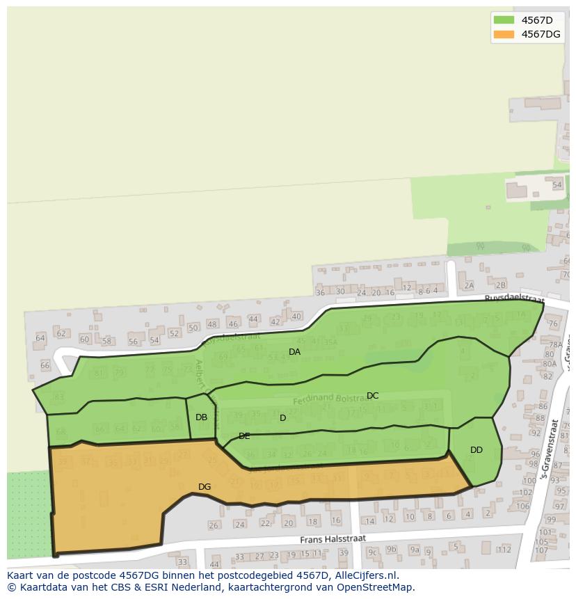 Afbeelding van het postcodegebied 4567 DG op de kaart.