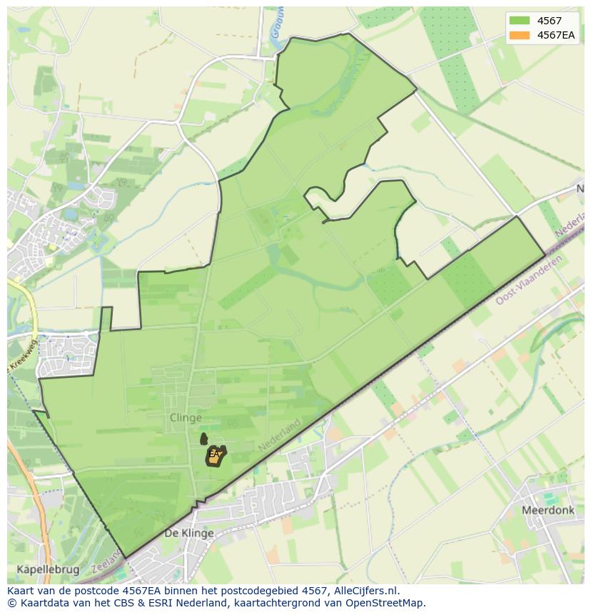 Afbeelding van het postcodegebied 4567 EA op de kaart.