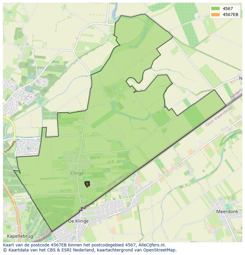 Afbeelding van het postcodegebied 4567 EB op de kaart.
