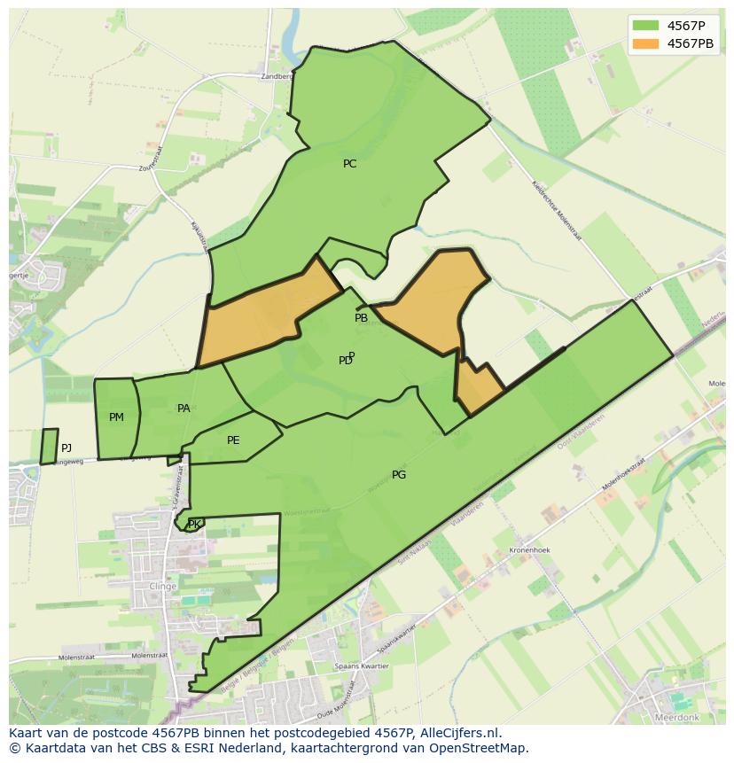 Afbeelding van het postcodegebied 4567 PB op de kaart.