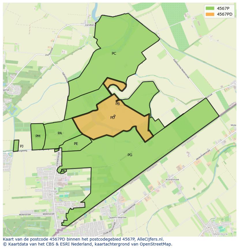 Afbeelding van het postcodegebied 4567 PD op de kaart.