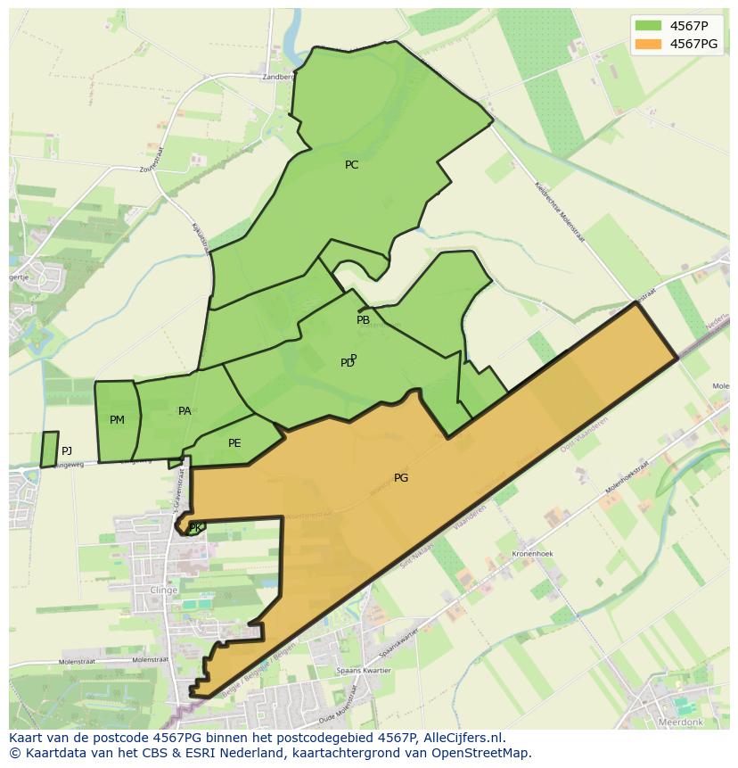 Afbeelding van het postcodegebied 4567 PG op de kaart.