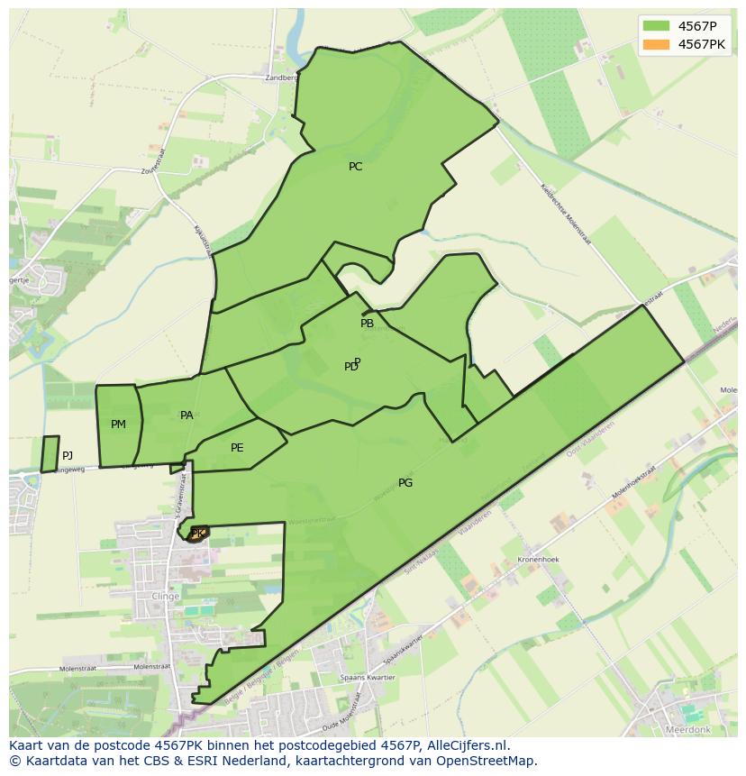 Afbeelding van het postcodegebied 4567 PK op de kaart.
