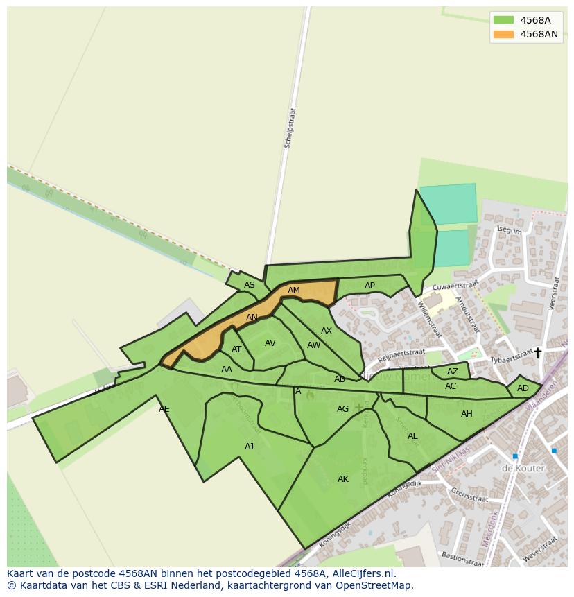 Afbeelding van het postcodegebied 4568 AN op de kaart.