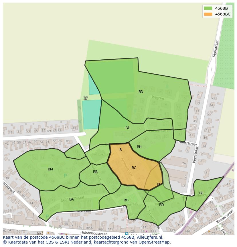 Afbeelding van het postcodegebied 4568 BC op de kaart.