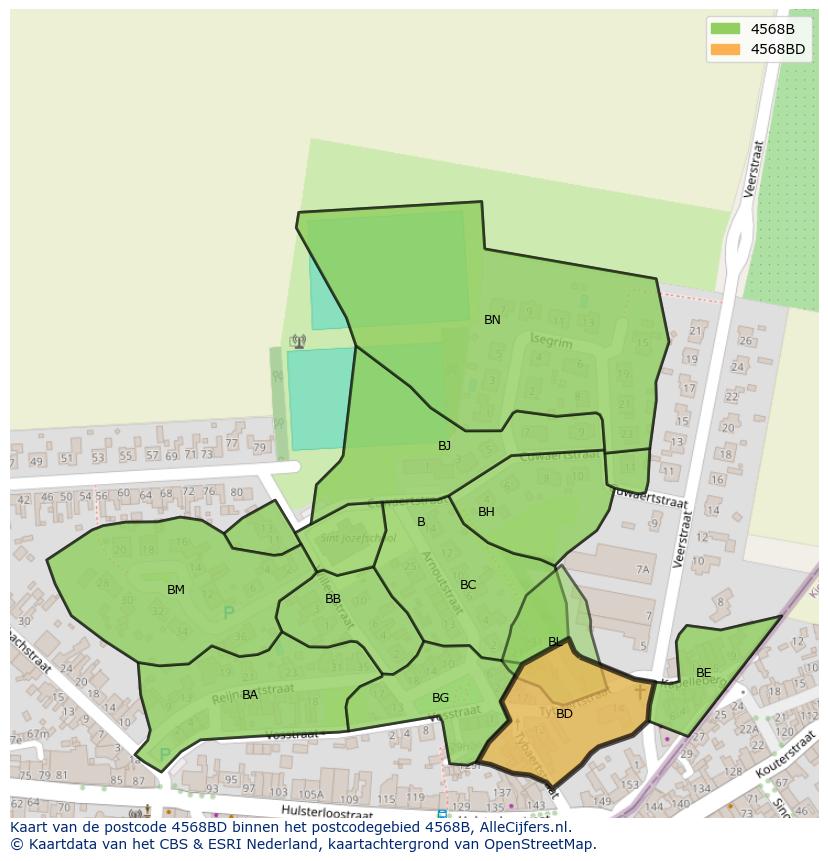 Afbeelding van het postcodegebied 4568 BD op de kaart.