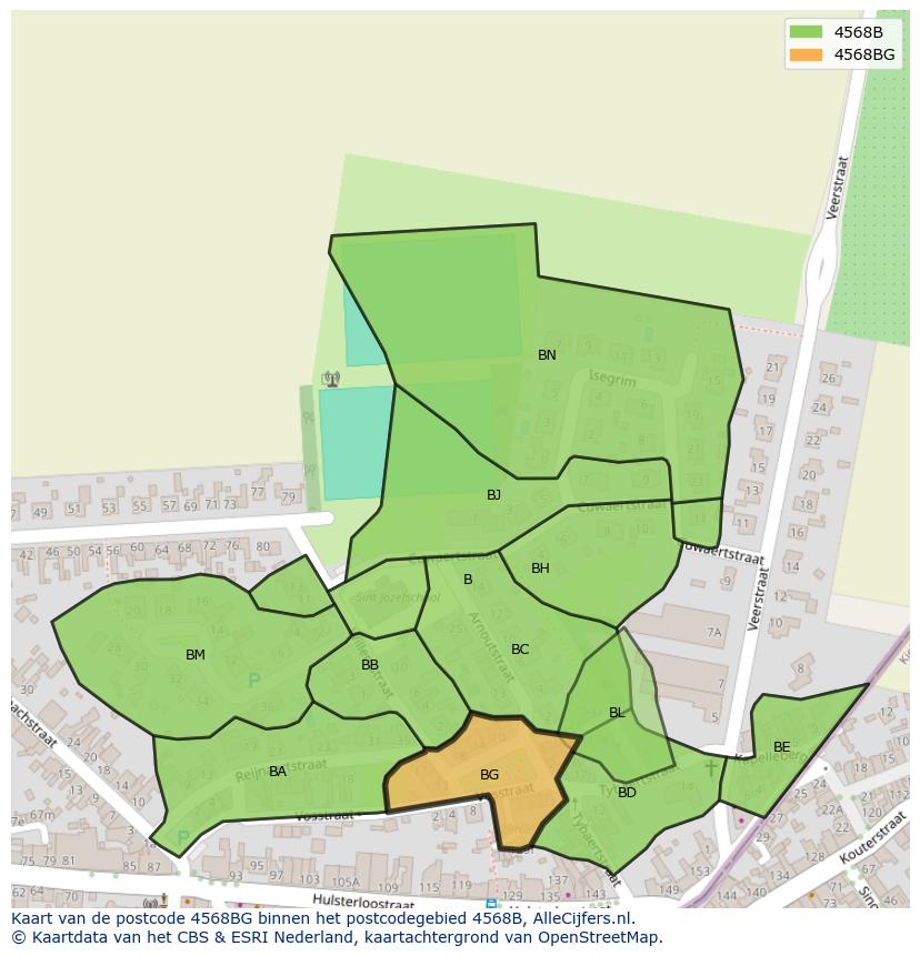 Afbeelding van het postcodegebied 4568 BG op de kaart.