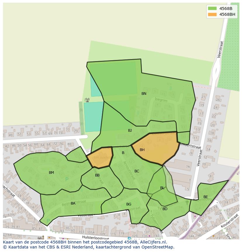 Afbeelding van het postcodegebied 4568 BH op de kaart.