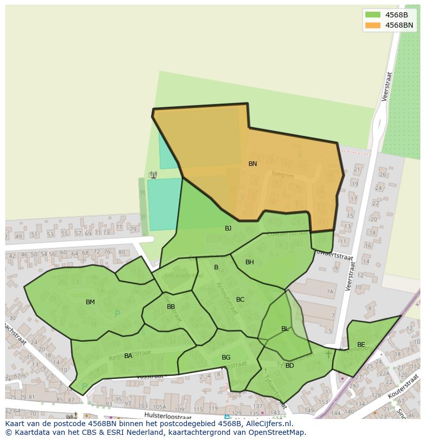 Afbeelding van het postcodegebied 4568 BN op de kaart.