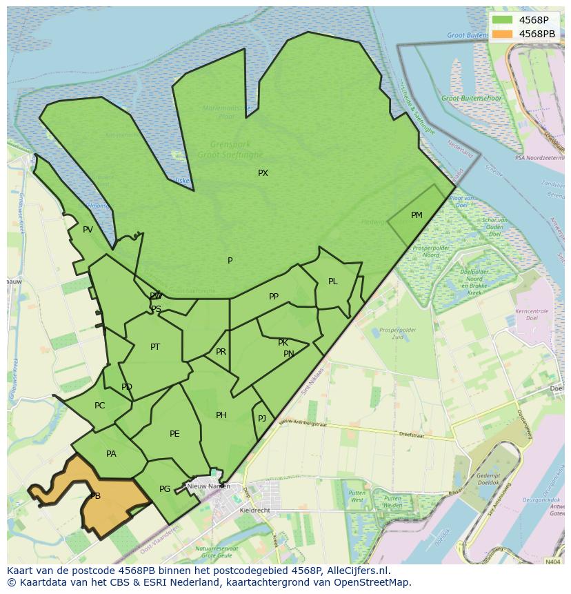 Afbeelding van het postcodegebied 4568 PB op de kaart.