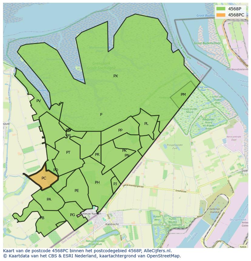 Afbeelding van het postcodegebied 4568 PC op de kaart.