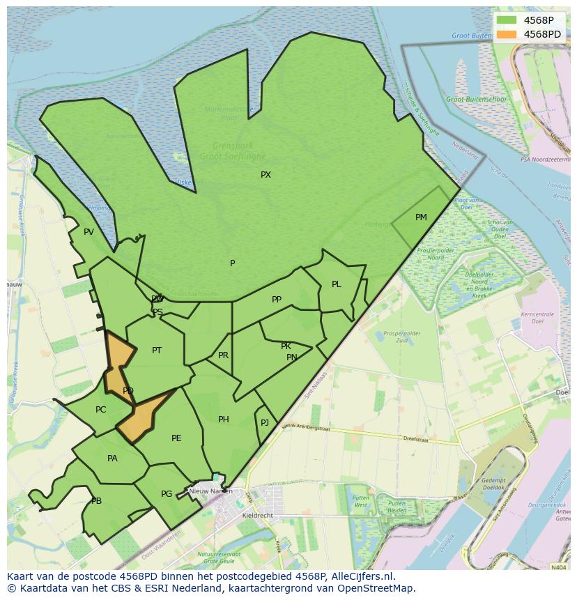 Afbeelding van het postcodegebied 4568 PD op de kaart.