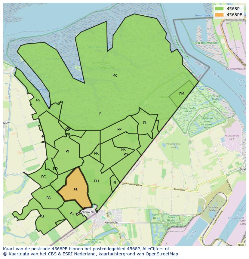 Afbeelding van het postcodegebied 4568 PE op de kaart.
