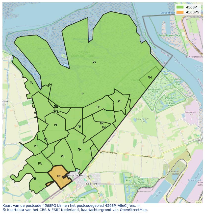 Afbeelding van het postcodegebied 4568 PG op de kaart.