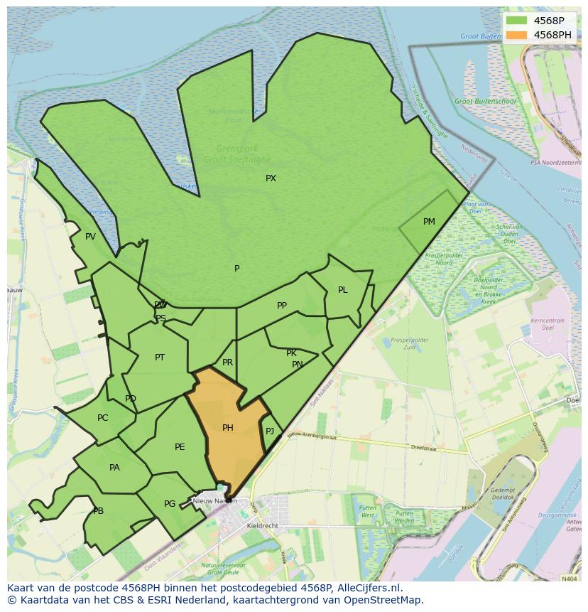 Afbeelding van het postcodegebied 4568 PH op de kaart.