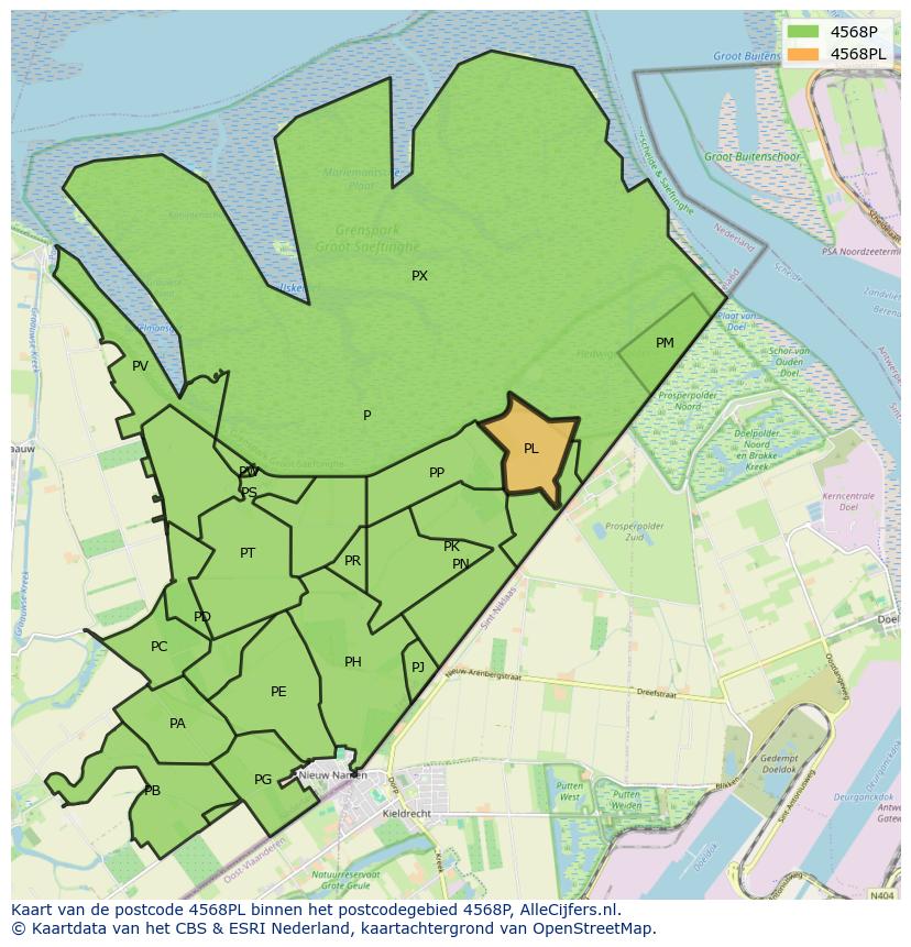 Afbeelding van het postcodegebied 4568 PL op de kaart.