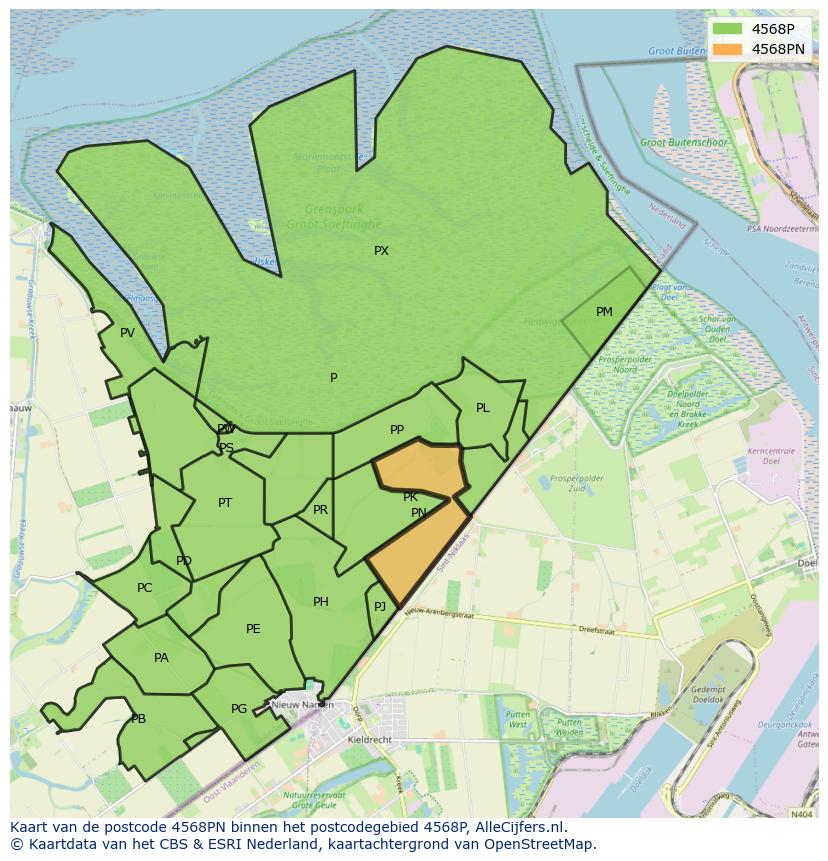Afbeelding van het postcodegebied 4568 PN op de kaart.