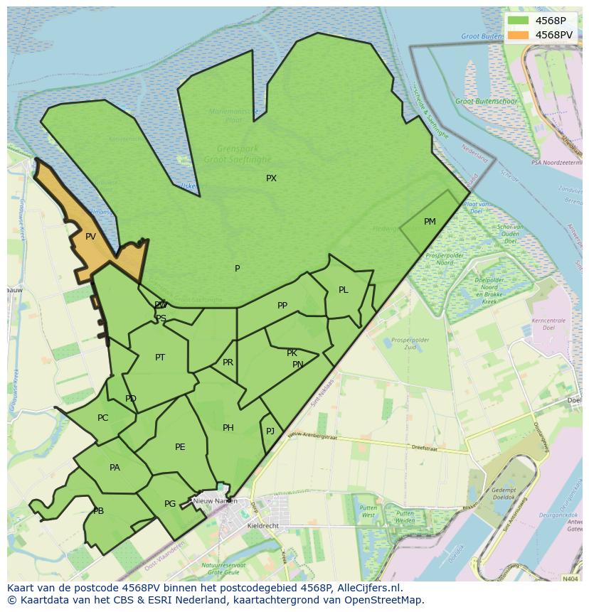 Afbeelding van het postcodegebied 4568 PV op de kaart.