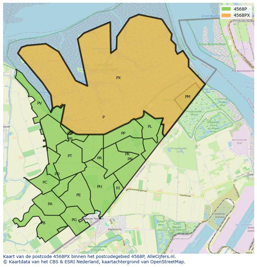 Afbeelding van het postcodegebied 4568 PX op de kaart.