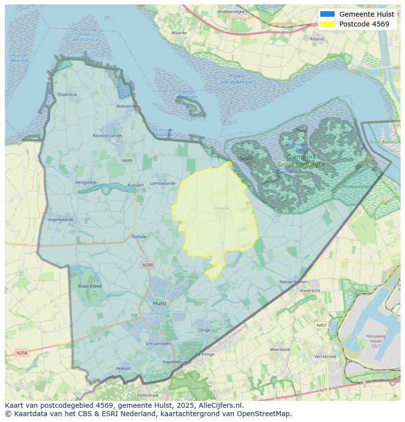 Afbeelding van het postcodegebied 4569 op de kaart.
