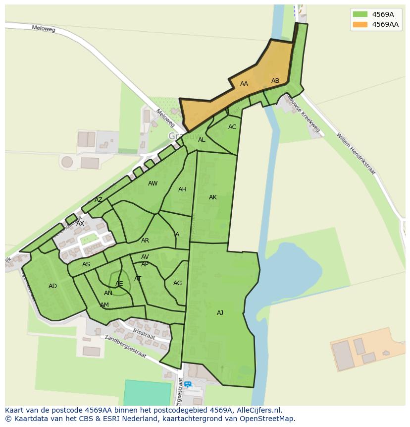 Afbeelding van het postcodegebied 4569 AA op de kaart.