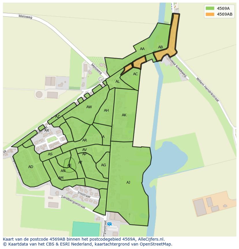 Afbeelding van het postcodegebied 4569 AB op de kaart.