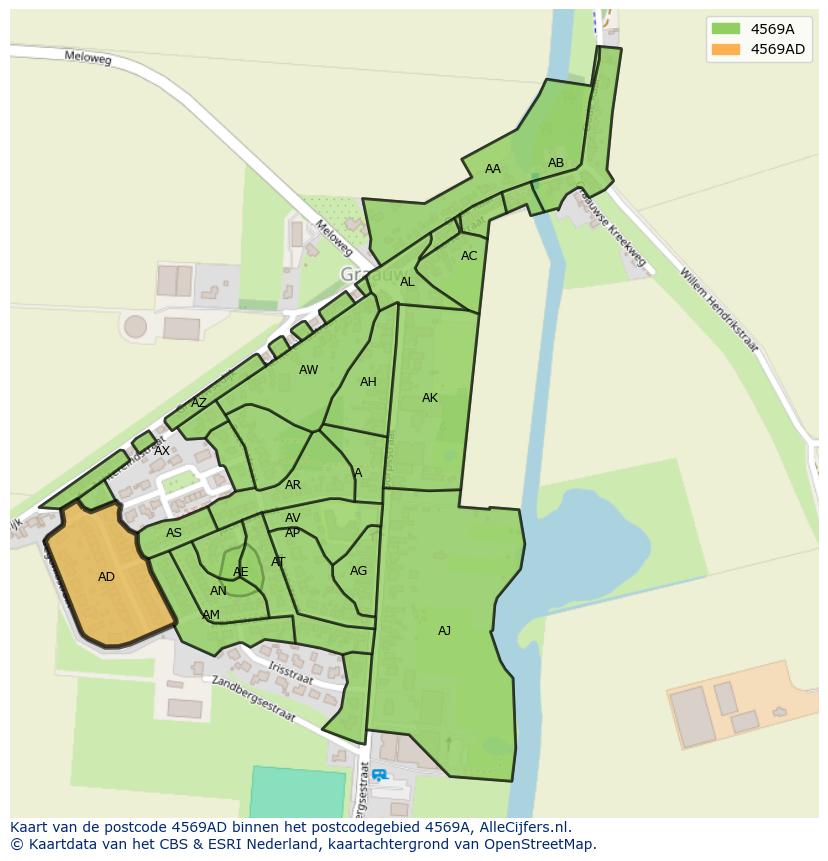 Afbeelding van het postcodegebied 4569 AD op de kaart.