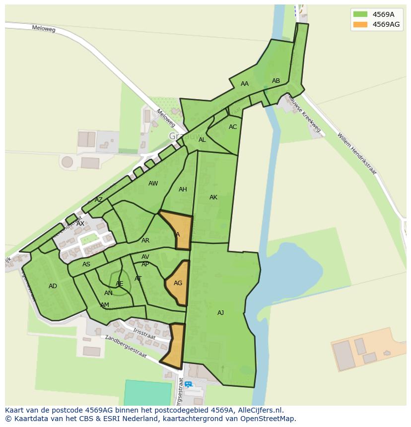 Afbeelding van het postcodegebied 4569 AG op de kaart.