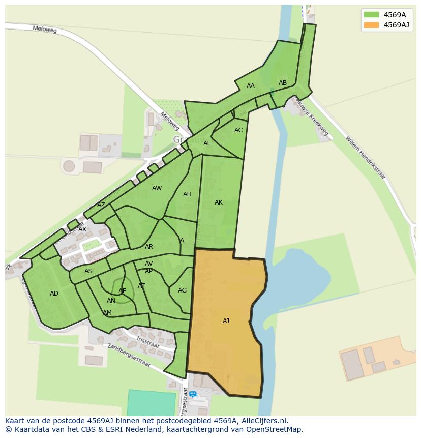 Afbeelding van het postcodegebied 4569 AJ op de kaart.