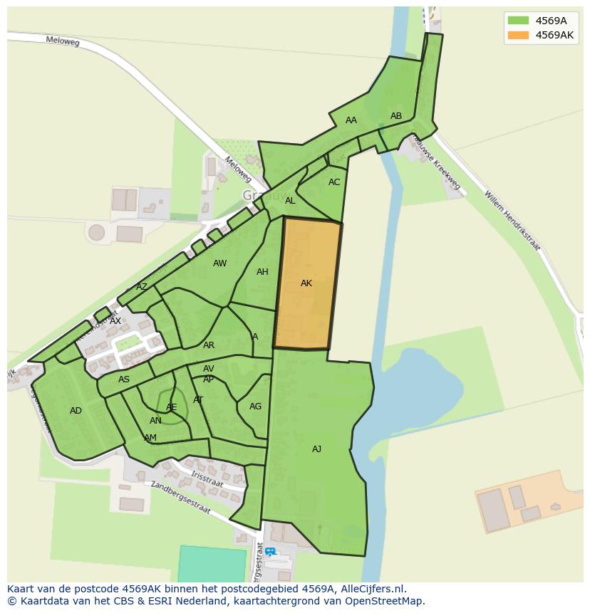 Afbeelding van het postcodegebied 4569 AK op de kaart.