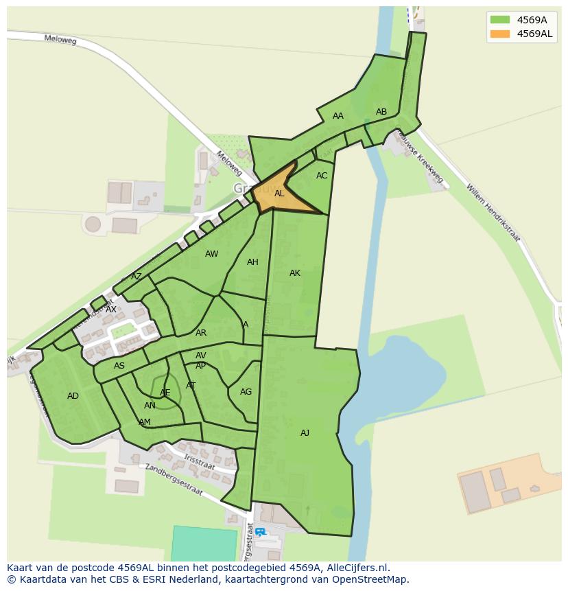 Afbeelding van het postcodegebied 4569 AL op de kaart.