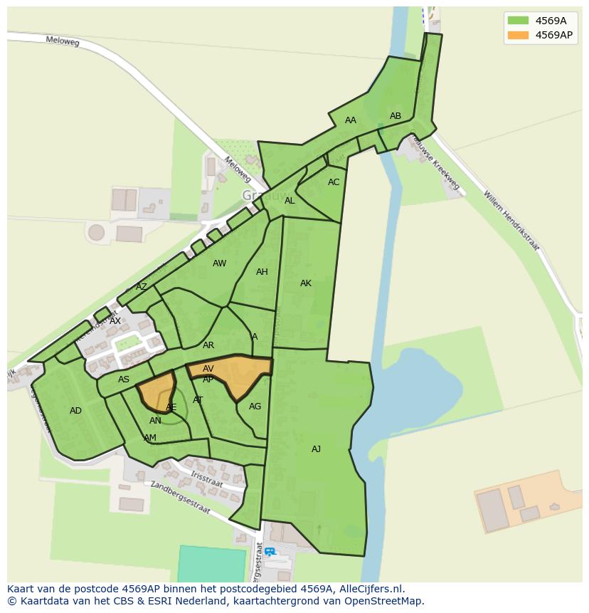 Afbeelding van het postcodegebied 4569 AP op de kaart.
