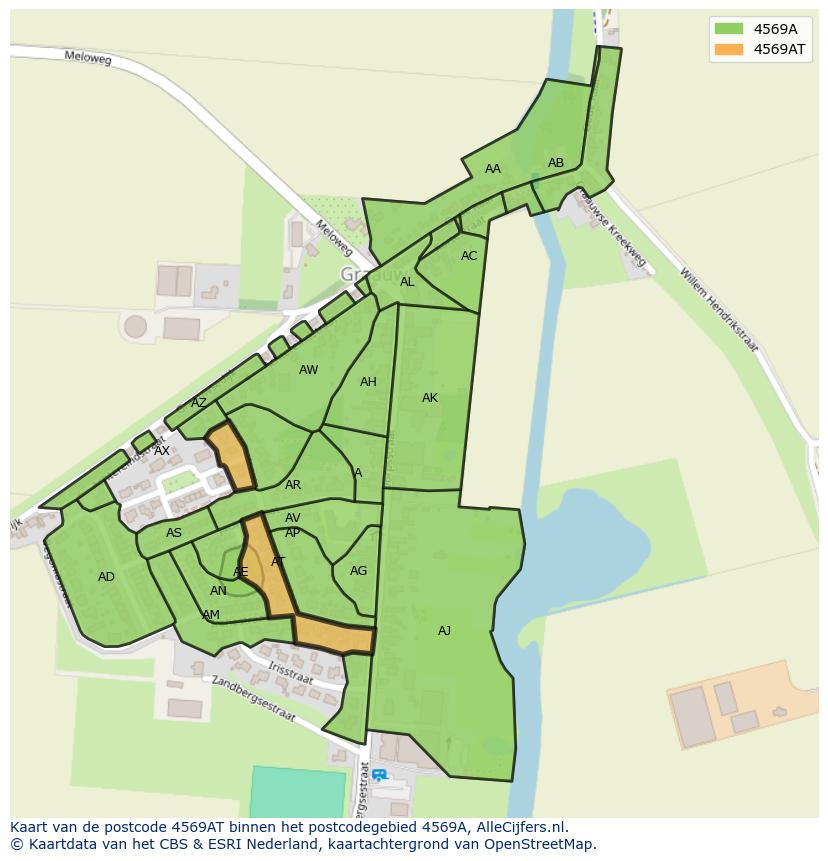 Afbeelding van het postcodegebied 4569 AT op de kaart.