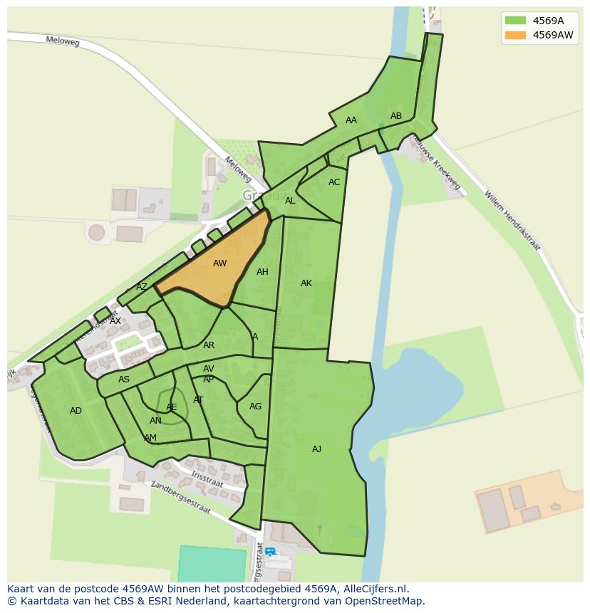 Afbeelding van het postcodegebied 4569 AW op de kaart.