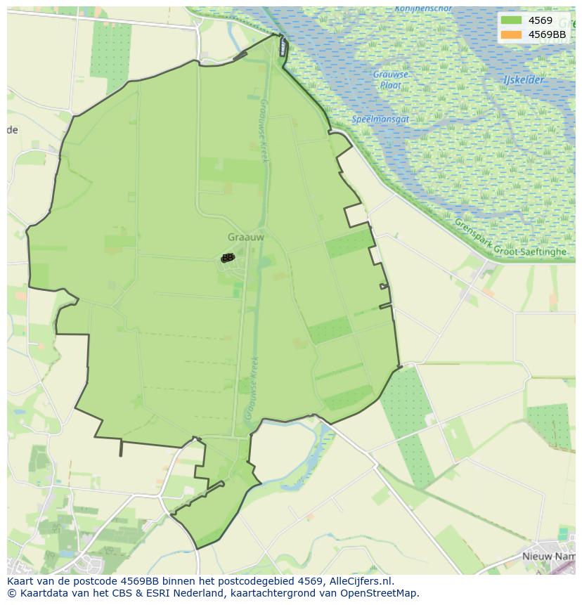 Afbeelding van het postcodegebied 4569 BB op de kaart.