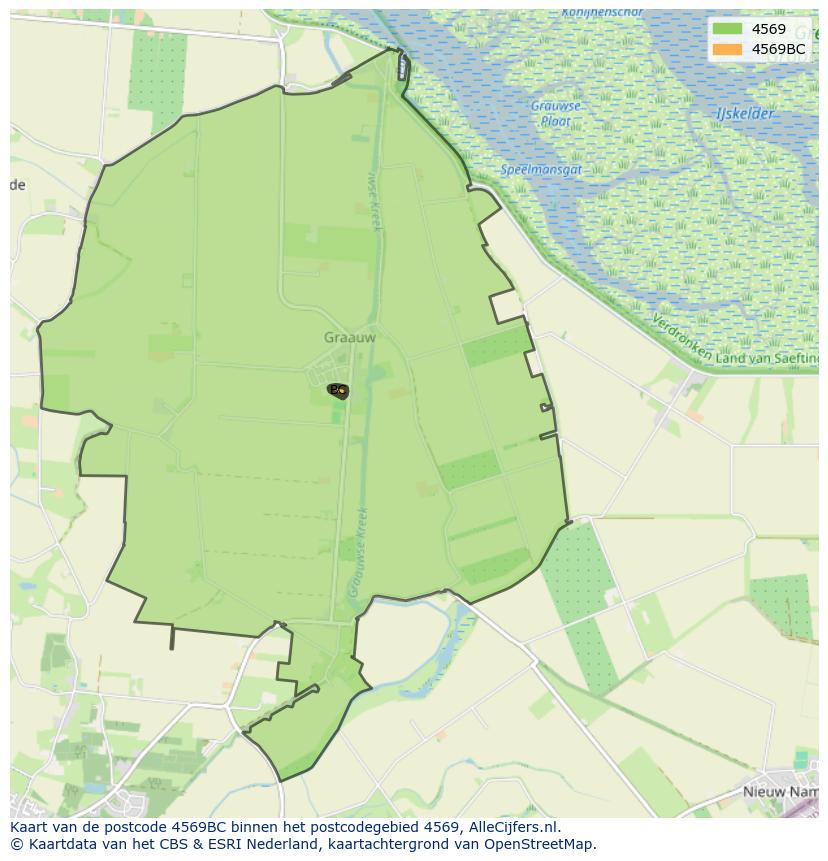 Afbeelding van het postcodegebied 4569 BC op de kaart.